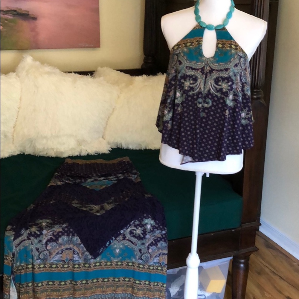 Sky top and maxi skirt set